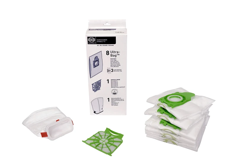 Sebo 8334er Service Box for Airbelt E Includes 8 Ultrabag Filter Bags, 1 Hospital-Grade Filter and 1 Motor Protection Filter, White
