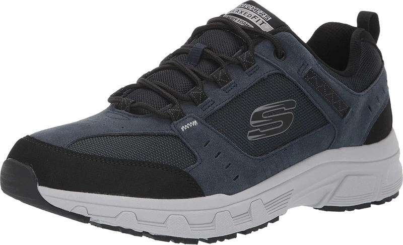 Skechers Mens Oak Canyon Trainers, Navy Leather Pu Mesh Black Trim, 6 UK
