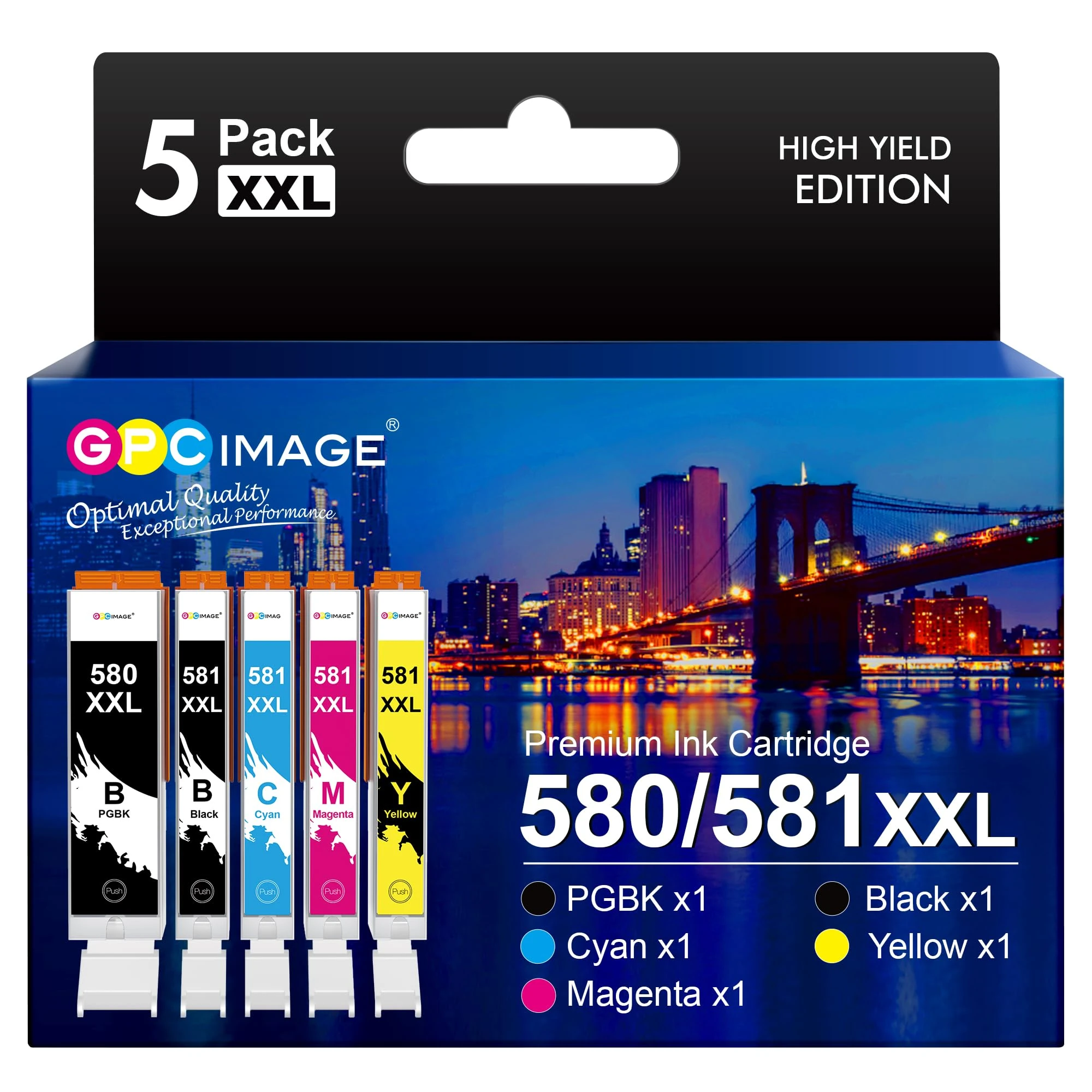 GPC Image PGI-580XXL CLI-581XXL Compatible Ink Cartridges Replacement for Canon PIXMA TS6251 TS6350 TS6351 TR8550 TS8150 TS8250 TS6150 TR7550 TS9150 TS6151 TS8251 TS6250 TS9550 TS705 TS8151(5-Pack)