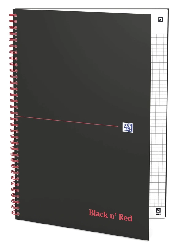 Oxford 400047609 Spiral-Bound Notebook Black n' Red Pack of 5 DIN A4 Squared Matt Hard Cover 70 Sheets Black Red