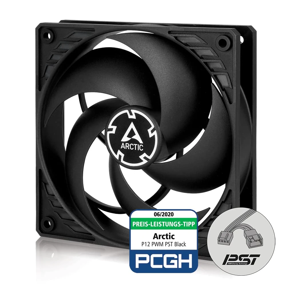 ARCTIC P12 PWM PST - PC Fan, 120mm Fan, PC Case Fan with PWM Sharing Technology (PST), Pressure-optimised, quiet motor, Computer, Fan Speed: 200-1800 rpm (0 rpm <5%) - Black