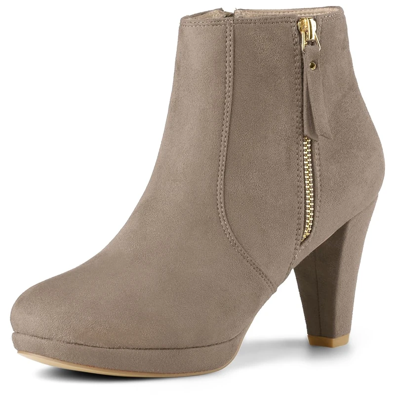 Allegra K Women's Side Zip Low Platform Chunky Heel Ankle Booties Nude 6.5 UK/Label Size 9 US