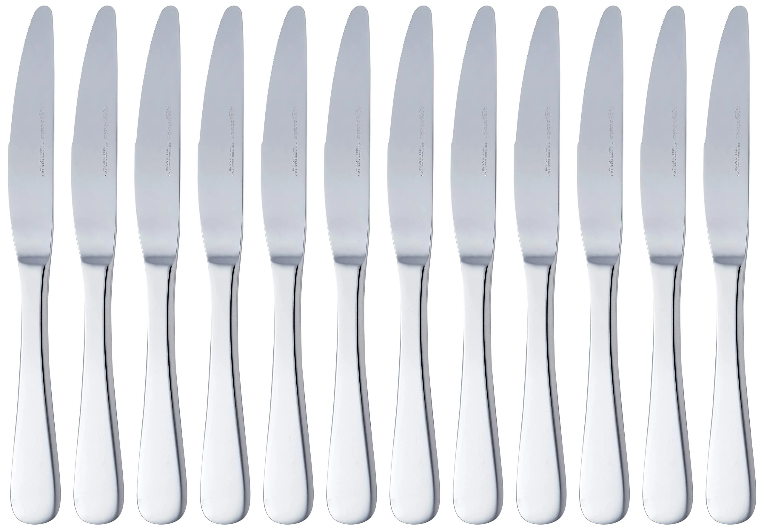 Amazon Basics Stainless Steel Dinner Knives With Round Edge, Pack of 12, Silver
