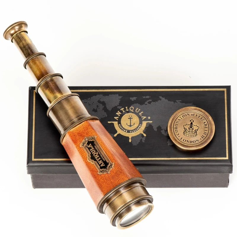 Antiqula Vintage Ship 20 Inches Hexagonal Taper Brass Telescope Powerful 20X Clear Vision Lens For Marine Sailor - Easy To Use, Trekking “Coronation Of Elizabeth Ii” Maritime Designer Nautical Replica