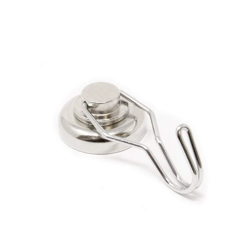 FIRST4MAGNETS Neodymium Pot Magnet with Swivel Hook for Holding Rope, Wires and Clothing - 32mm Dia - Pack of 10