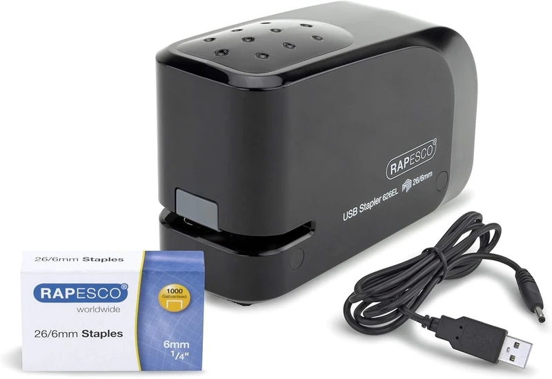 Rapesco 1454 626EL Automatic USB/Battery Stapler with 1000 26/6mm Staples, 15 Sheet Capacity, Black