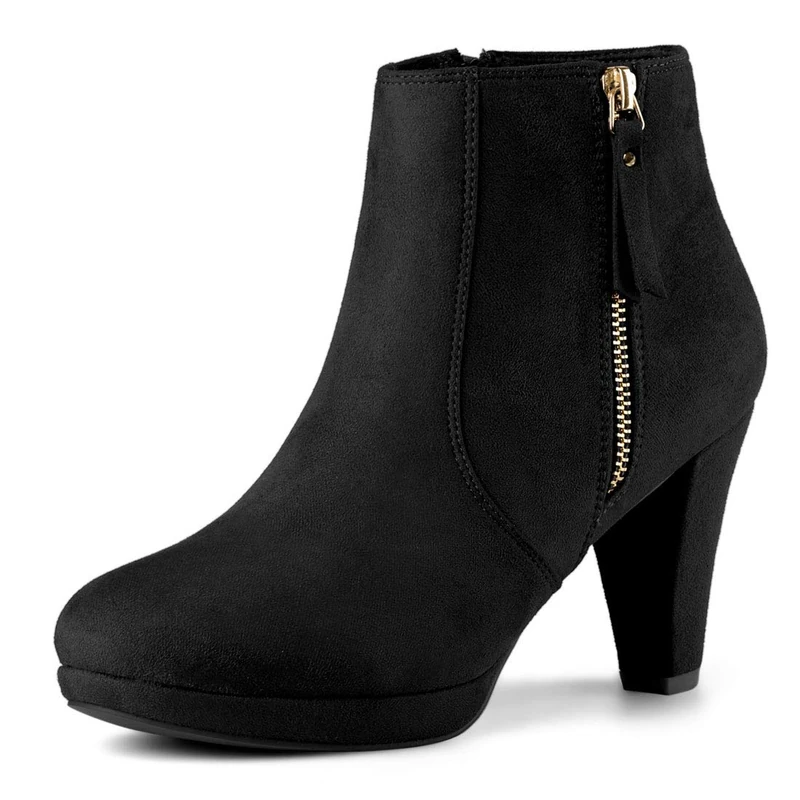 Allegra K Women's Side Zip Low Platform Chunky Heel Ankle Booties Black 4 UK/Label Size 6.5 US