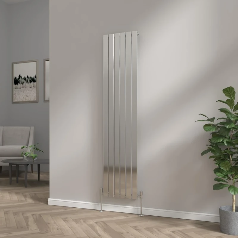 NRG 1800x408mm Vertical Tall Upright Flat Panel Designer Bathroom Central Heating Radiator Chrome Single Column - Perfect for Bathroom, Bedroom, Kitchen, Hallway, Living Room