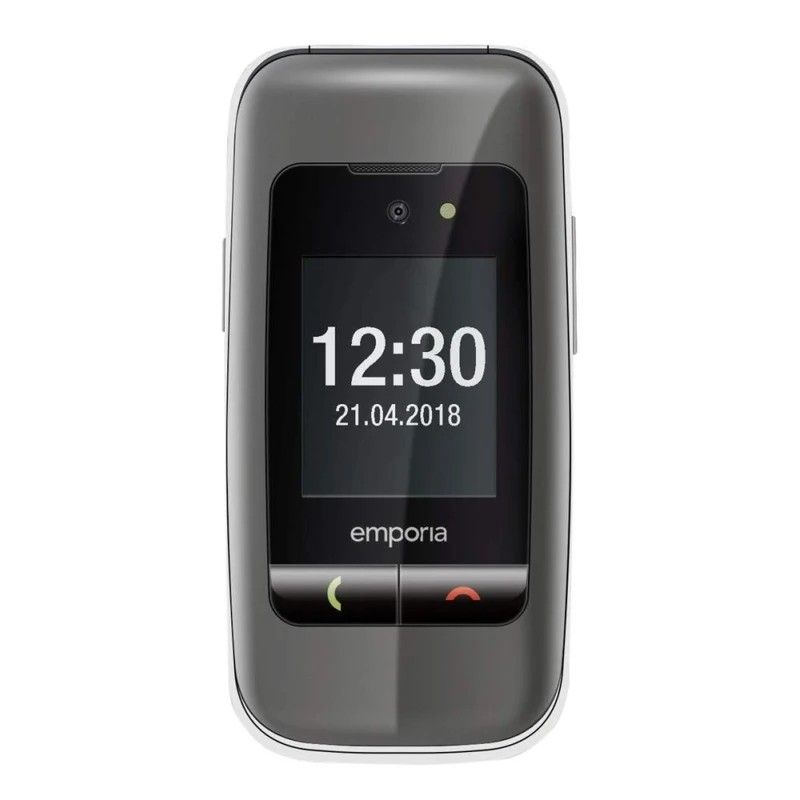 emporiaOne | Senior Cell Phone | Flip Phone Without Contract | Mobile Phone with Emergency Call Button | 2.4-inch Display | Spacegrey, Grey/Silver