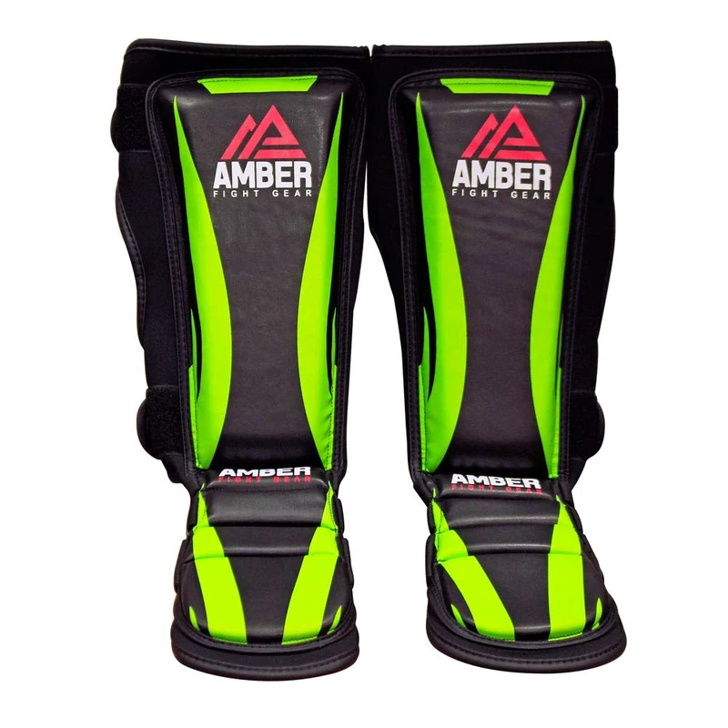 Amber Fight Gear MMA Shin Guards and Instep Foam Leg Pads Muay Thai Foot Protective Gear Boxing Kickboxing Training Sparring Protector Large/XL, EUASP-7000-R-LXL