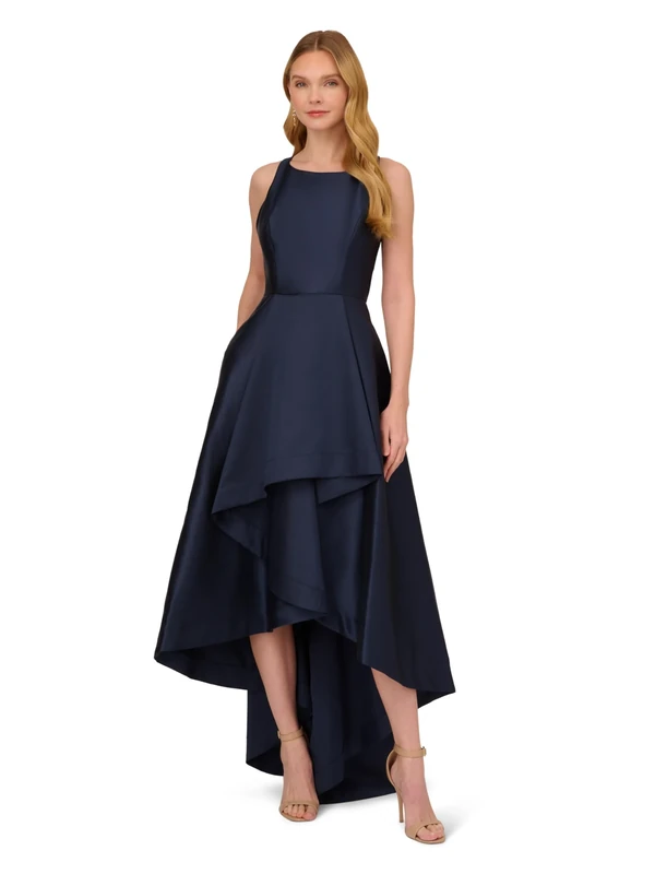 Adrianna Papell Women's Mikado High Low Gown Special Occasion Dress, Midnight, 20