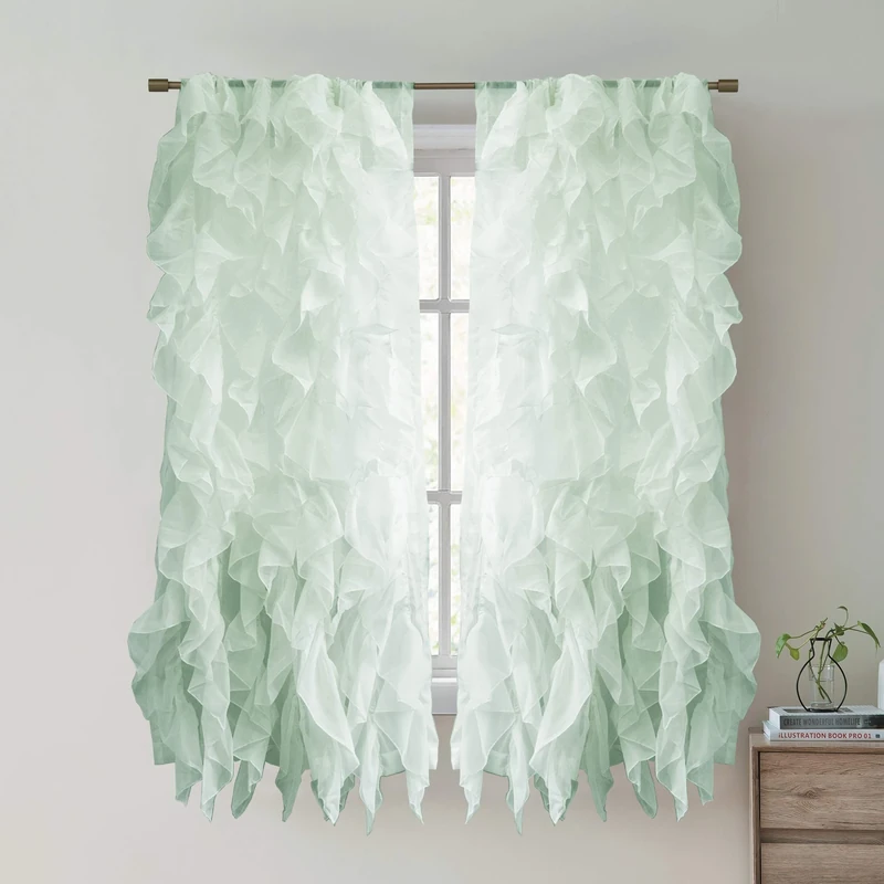 Sweet Home Collection 2 Pack Window Panel Sheer Voile Vertical Ruffled Waterfall Curtains