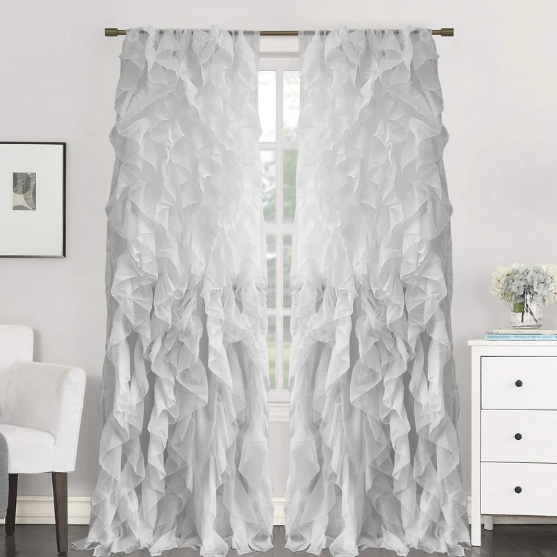 Sweet Home Collection Vertical Ruffled Waterfall Curtains, voile, Silver, 108 in x 50 in