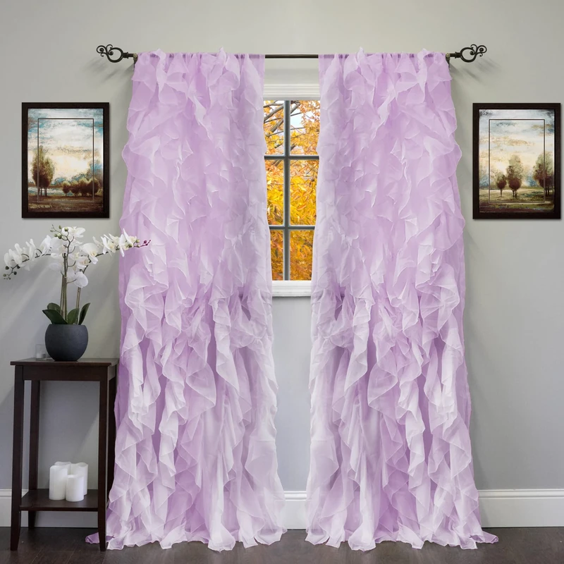 Sweet Home Collection Vertical Ruffled Waterfall Curtains, voile, Lavender, 96 in x 50 in