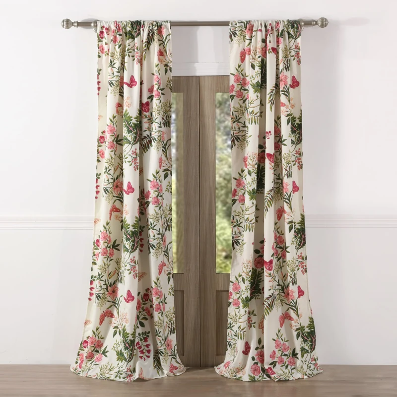 Greenland Home Butterflies Curtain Panels, 42 W x 84 L Inches Each, Set of 2, with Tiebacks - Image 1