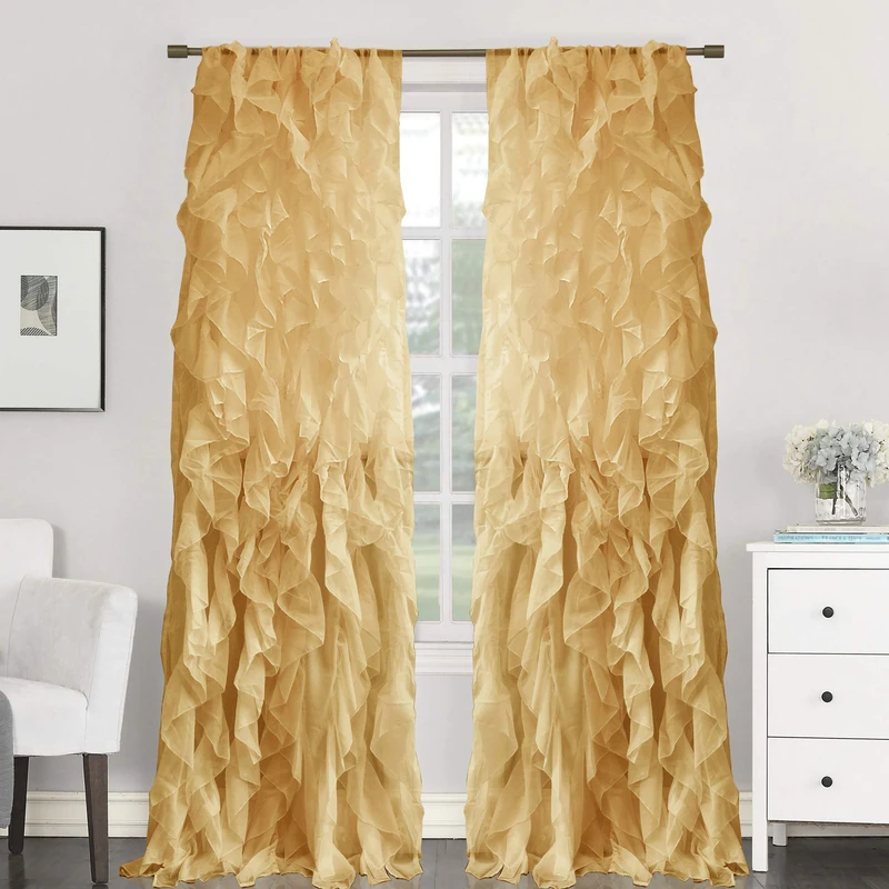 Sweet Home Collection 2 Pack Window Panel Sheer Voile Vertical Ruffled Waterfall Curtains