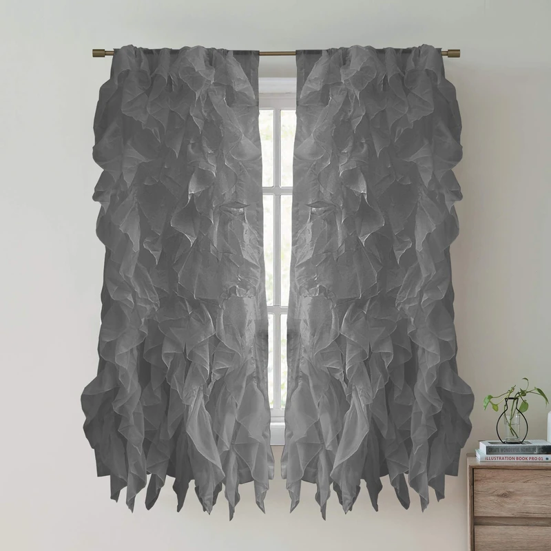 Sweet Home Collection 2 Pack Window Panel Sheer Voile Vertical Ruffled Waterfall Curtains