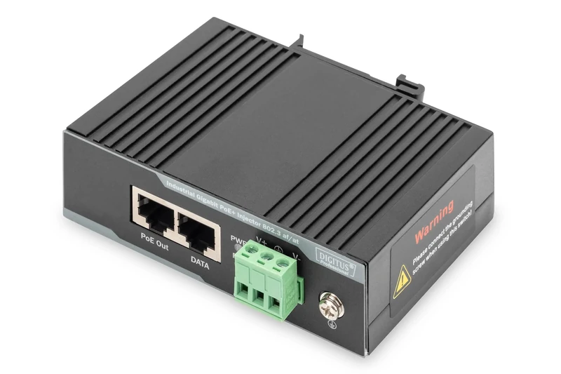 DIGITUS PoE+ Injector - IEEE802.3at - Gigabit Ethernet - DIN Hat Rail - DC Terminal Block - PoE Mode A & Mode B