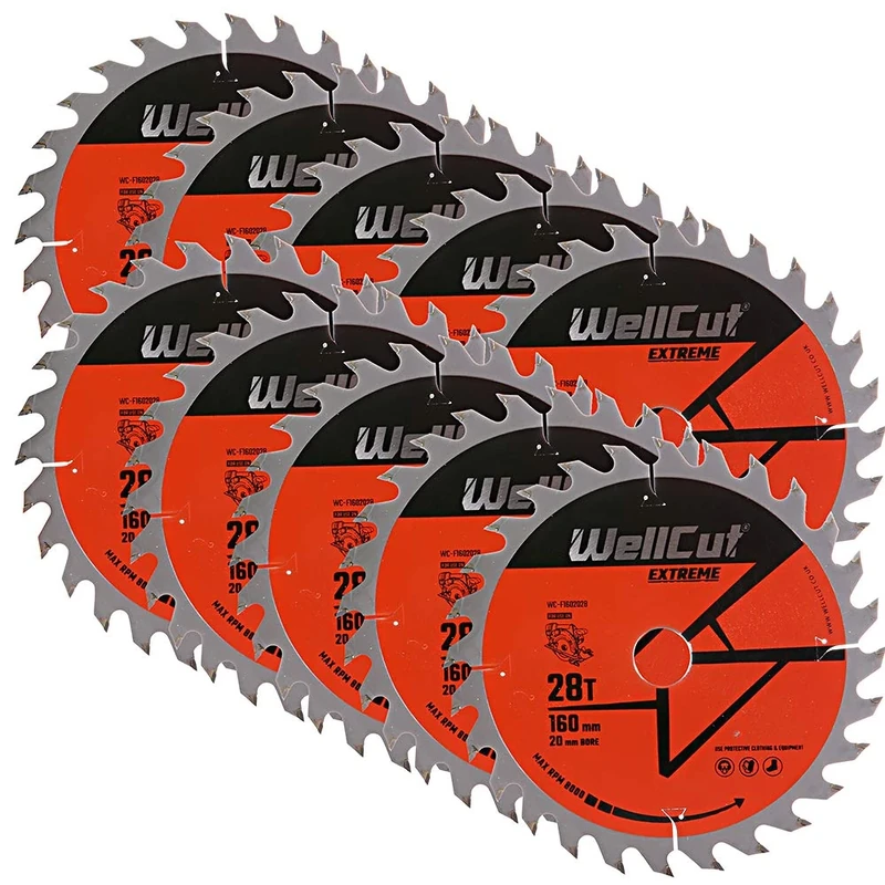 WellCut TCT Saw Blade 160mm x 28T x 20mm Bore Suitable for Festool - TS55 Pack of 10