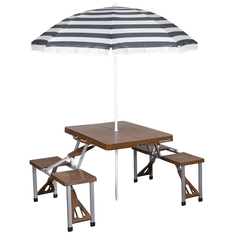 StanSport Picnic Table and Umbrella Combo, Brown Woodgrain, One Size - Image 1