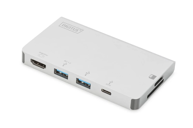 DIGITUS USB-C Travel Docking Station - 6 Ports - 1x HDMI (4K@30Hz) - 2x USB 3.0 / USB 2.0, 1x USB Type-C - Card Reader - Silver