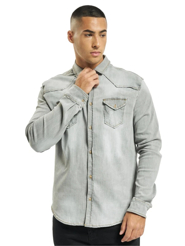 Brandit Riley Denim Shirt Long Sleeve, color: grey denim, size: M