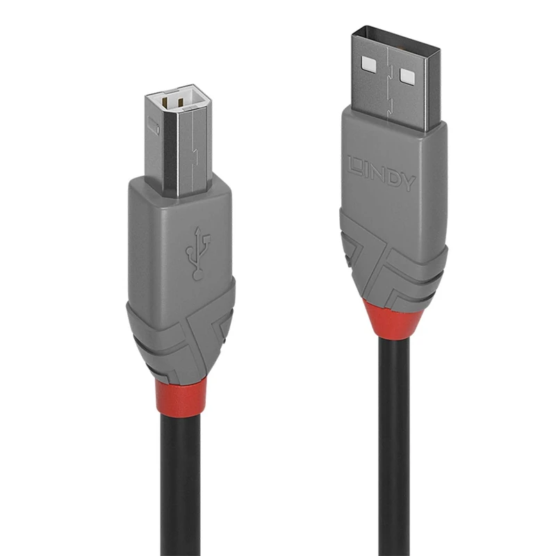 LINDY 36688 50 x 2 m USB 2.0 Type A to B Cable, Anthracite Line, Grey