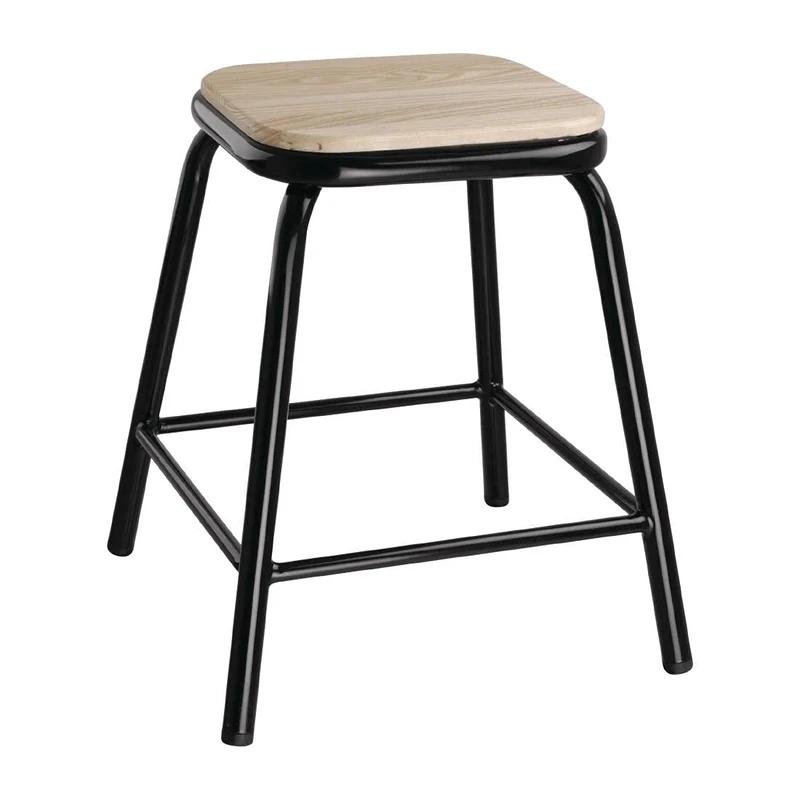 Bolero Black Low Stool Wooden Seat Pad Kitchen Restaurant Chair Furniture X 4