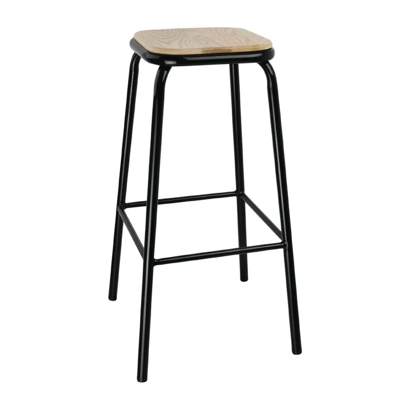 Bolero Black High Stool Wooden Seat Pad Kitchen Restaurant Chair Furniture X 4