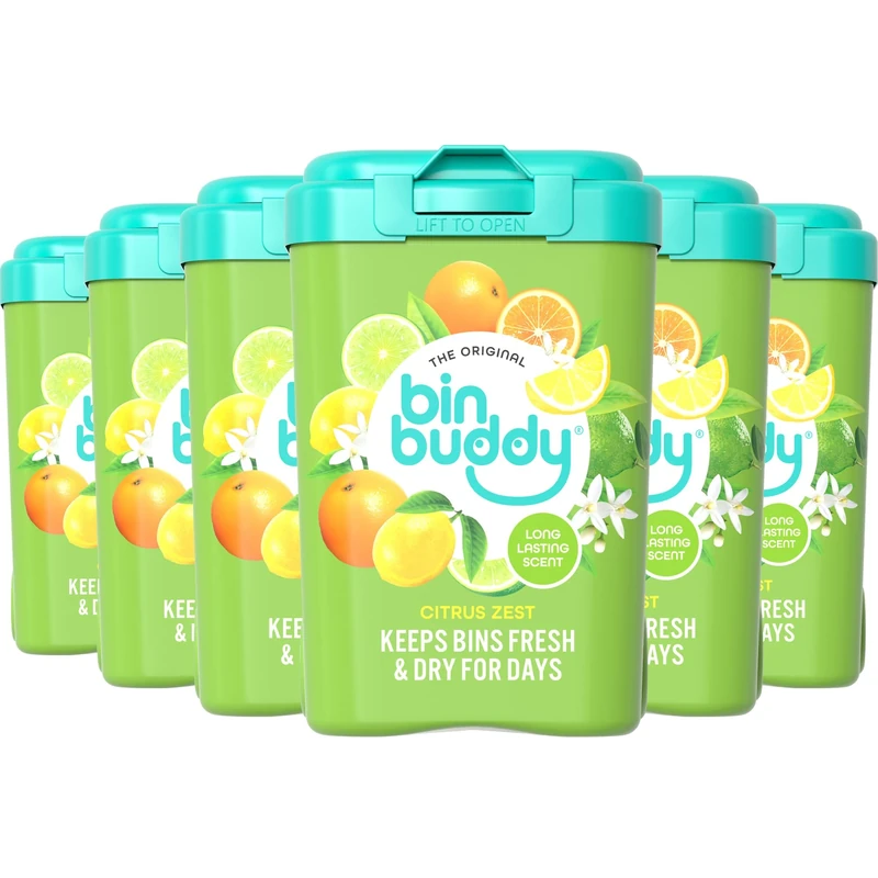 Bin Buddy Fresh Citrus, 450g, Pack of 6, Bin Freshener Deodoriser Powder, Leaves Your Bin Smelling Great, Suitable for Indoor and Outdoor Bins