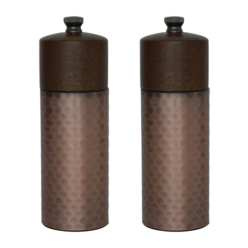 Olympia Copper Wood Salt and Pepper Mill Set (2 Pack) - Adjustable Coarseness, Modern Design CR689