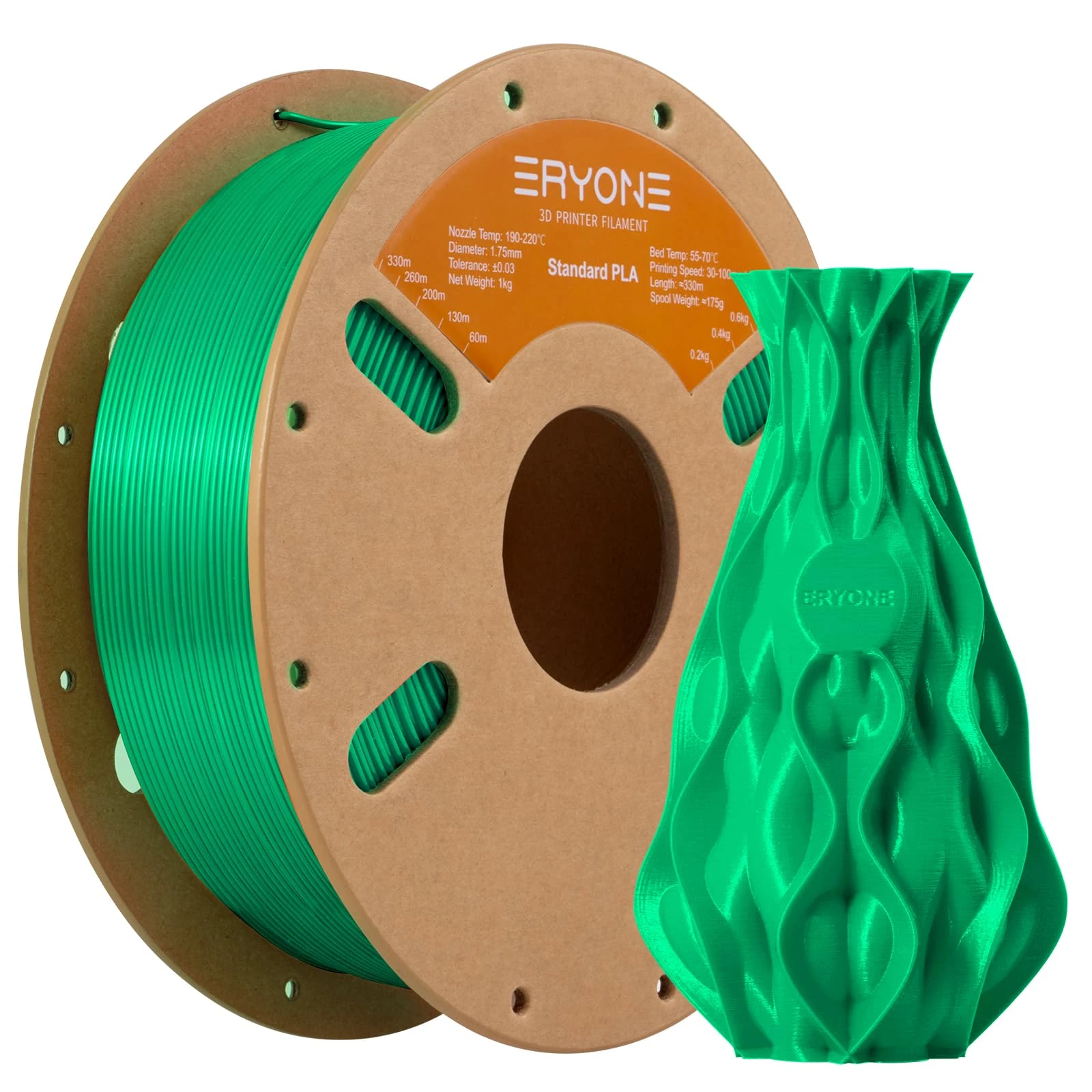 ERYONE PLA Filament 1.75mm, 3D Printer Filament PLA, Dimensional Accuracy +/-0.03mm, 1kg 1 Spool(2.2lbs),Green