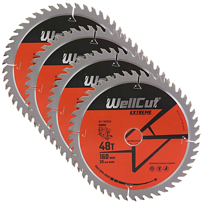 WellCut TCT Saw Blade 160mm x 48T x 20mm Bore Suitable For Festool - TS55 Pack of 4