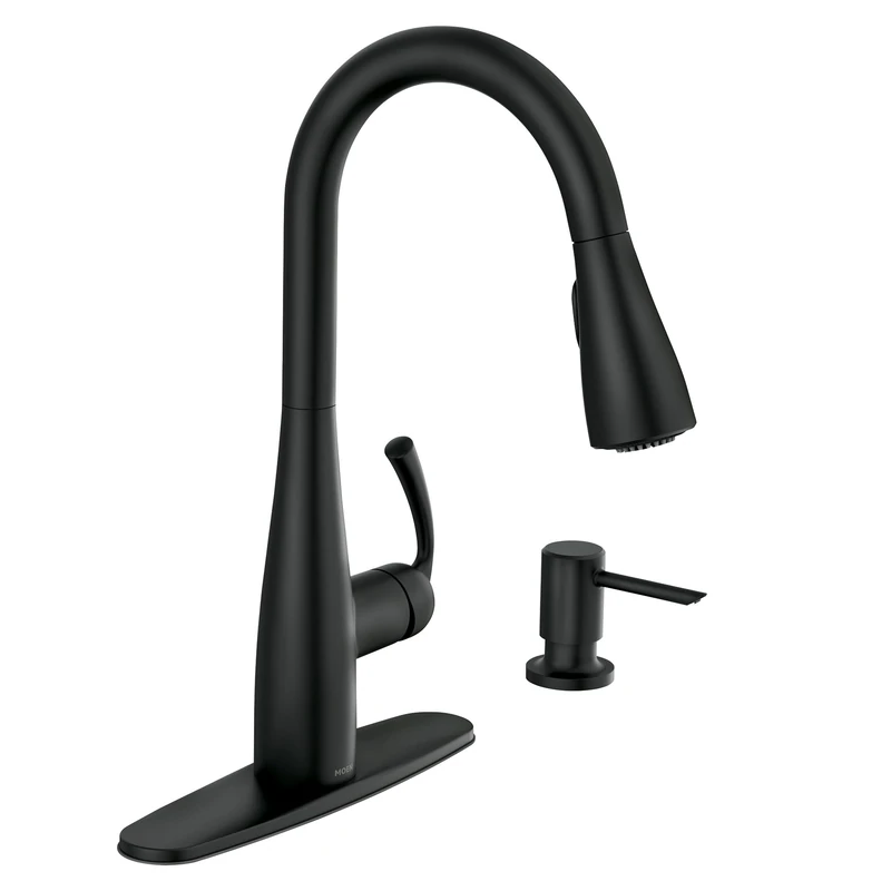 Moen Essie Single-Handle Pull-Down Sprayer Kitchen Faucet with Reflex and Powerclean in Matte Black