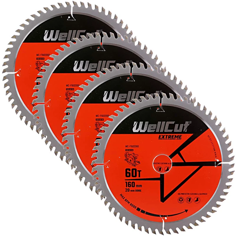 WellCut TCT Saw Blade 160mm x 60T x 20mm Bore Suitable For Festool - TS55 Pack of 4