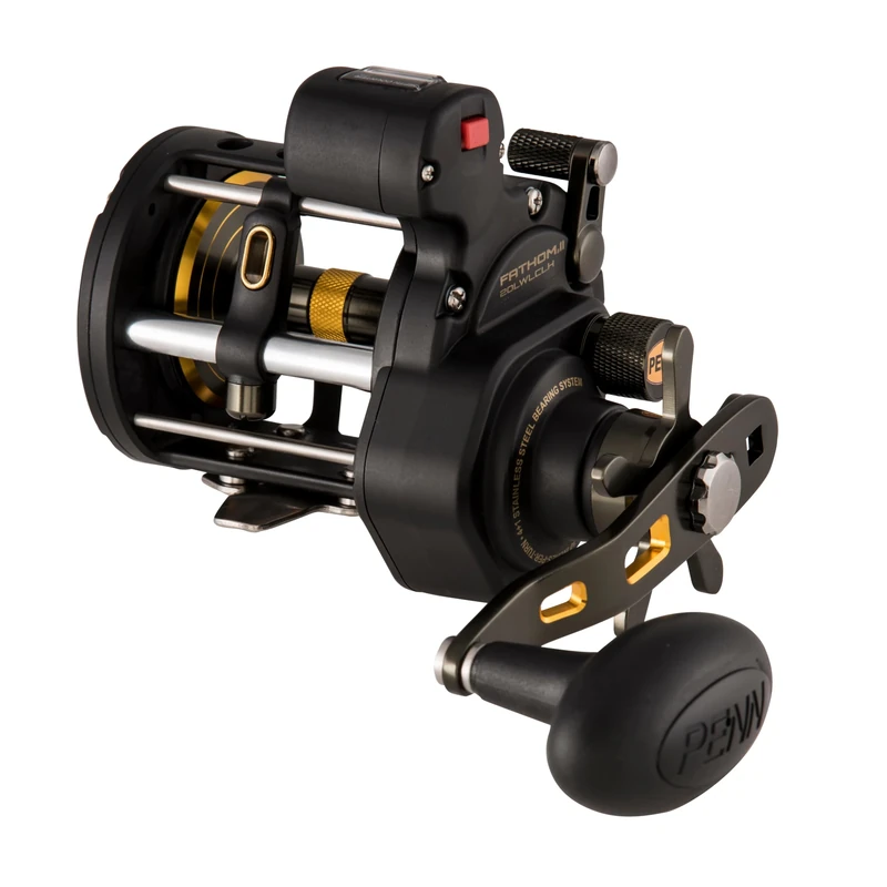 PENN Fathom® II Level Wind, Fishing Reel, Conventional Reels, Sea - Nearshore/Lake Fishing, Shore and Kayak Fishing, Unisex, Black Gold, 20LC | Left Hand