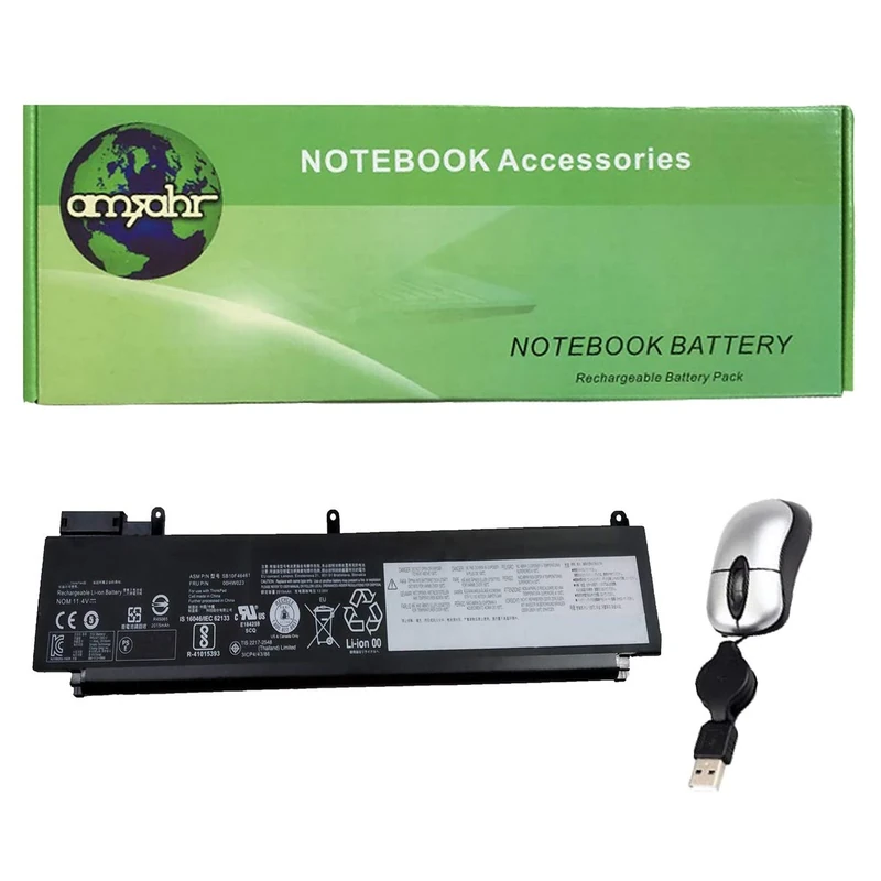 amsahr 00HW036-05 Replacement Battery with Mini Optical Mouse for Lenovo 00HW036, SB10F46474, 00HW022 and FRU P/N 00HW022