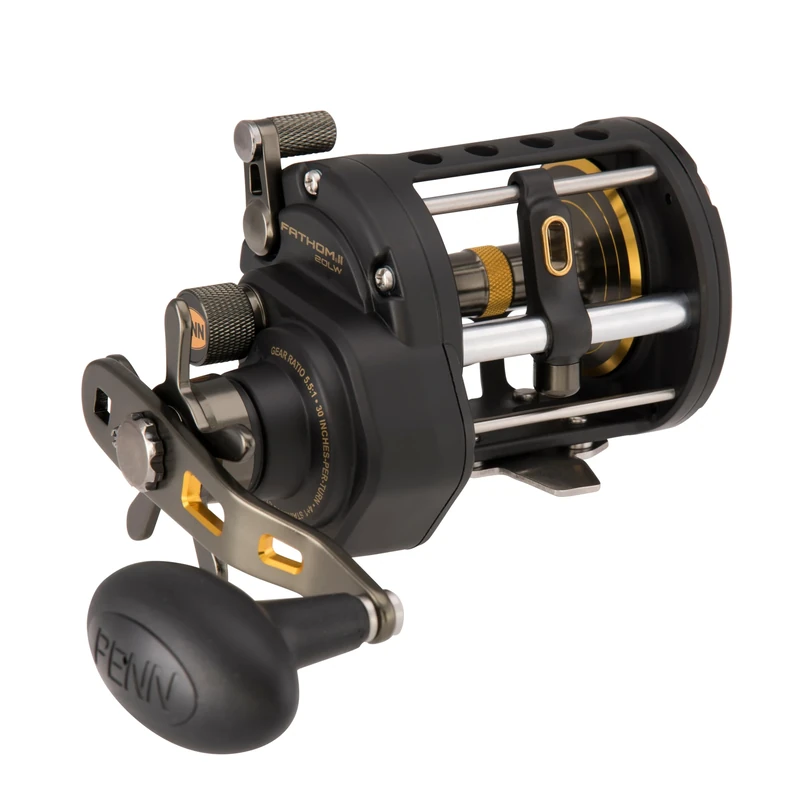 PENN Fathom® II Level Wind, Saltwater Fishing Reel, Conventional Reels, Sea - Nearshore/Lake Fishing, Shore and Kayak Fishing, Unisex, Black Gold, 20 | Right Hand