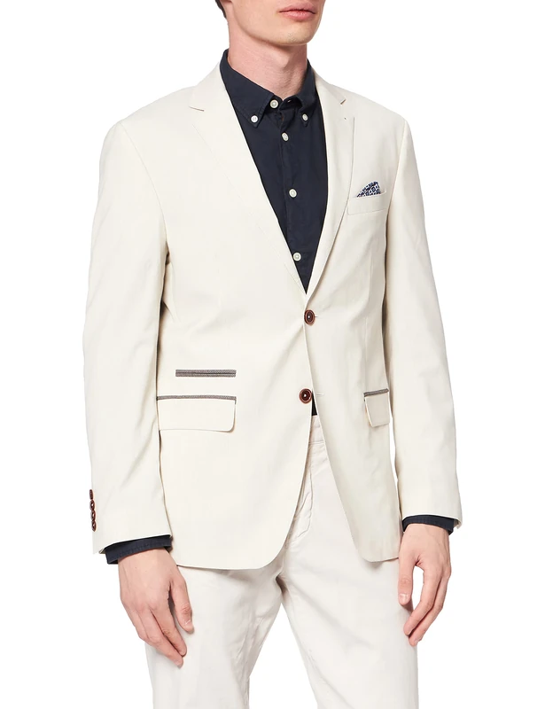 Pierre Cardin Men's Smart Casual Sakko Nicolas Airtouch Fineliner Streifen Blazer, Beige (Macadamia 7820), 22 (Size: 48)