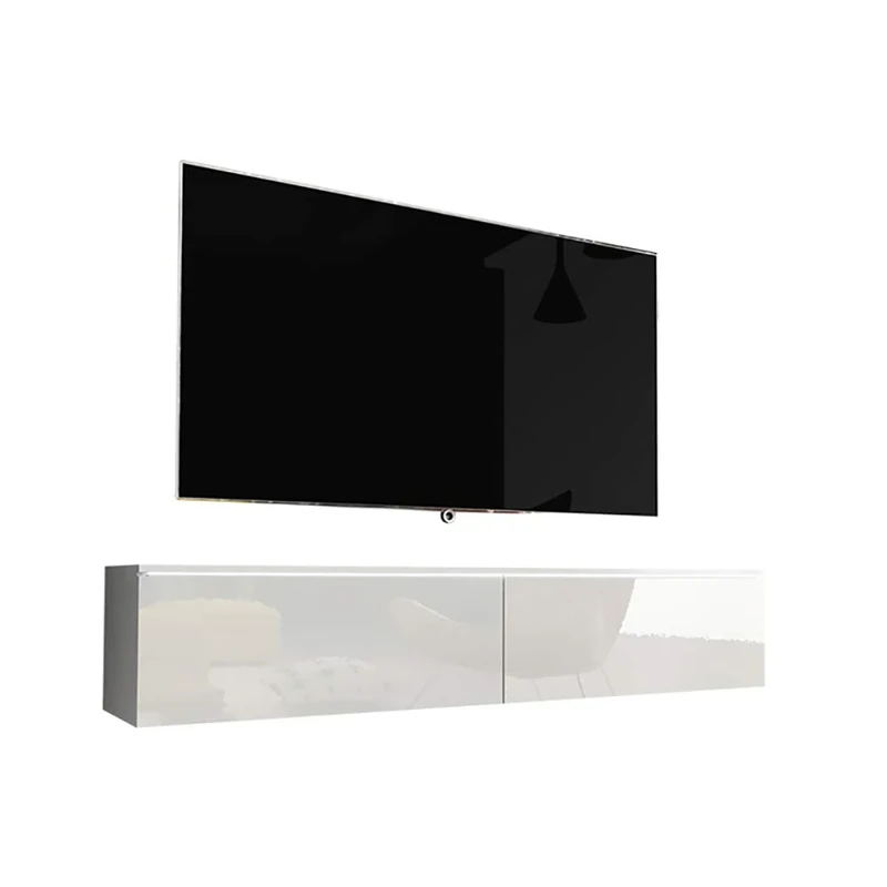 Selsey KANE - Wall Mounted TV Cabinet/Floating TV Stand/Hanging TV Cabinet With LED Lighting (140 cm, 180 cm) (140 cm, Matte White/Gloss White)