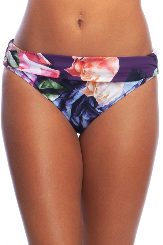 La Blanca Women's Shirred Band Hipster Bikini Swimsuit Bottom, Plum // Bloom Field, 8