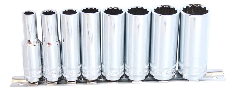 SP Tools SP201RQL 3/8 Inch 6-Sided Long Rail Sockets – 8 Pieces