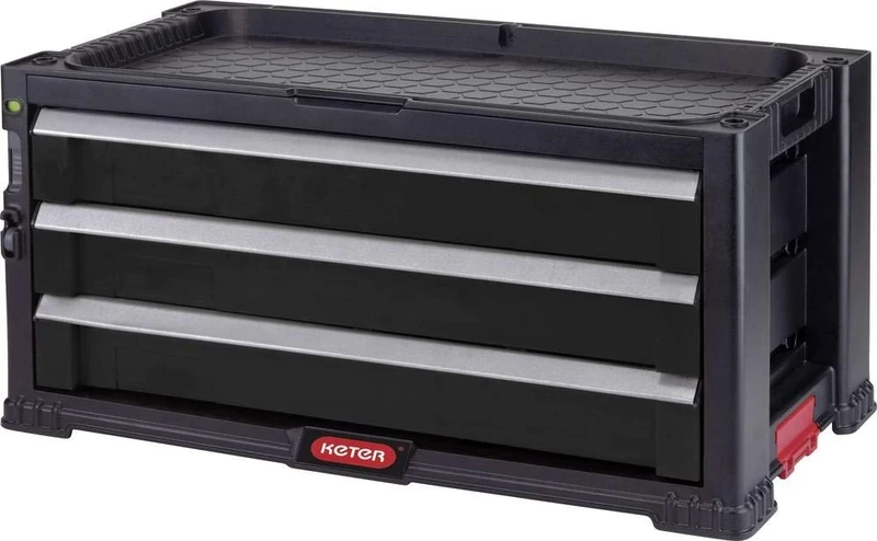 Keter 3-Drawer Expandable Trolley Module - Workshop Trolley for Small and Large Tools - Removable Swivel Wheels with Brakes - Central Locking - 56.2 x 29 x 26.2 cm - Black