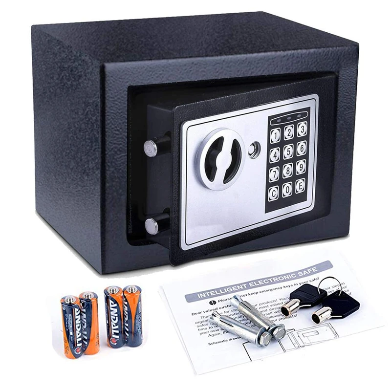 Small Safe, 230 x 170 x 170 mm Electronic Safe, Recessed Safes with 4 Batteries and 2 Emergency Keys, Black