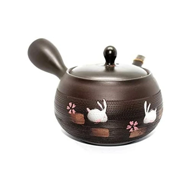 Japanese Kyusu Tokoname Black Ceramic teapot with Rabbit Decoration 350ml