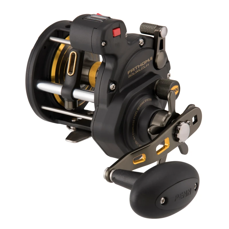 PENN Fathom® II Level Wind, Fishing Reel, Conventional Reels, Sea - Nearshore/Lake Fishing, Shore and Kayak Fishing, Unisex, Black Gold, 30LC | Left Hand