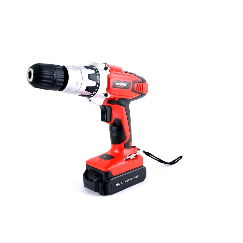 GEEPAS 13 Pcs Cordless Drill 18V, 1.3Ah x 1 Lithium Ion Battery, Has Built-in Impact Function, No Load Speed, Less Power Consumption, LED Light, Battery LED (Lithium Ion) - Image 1