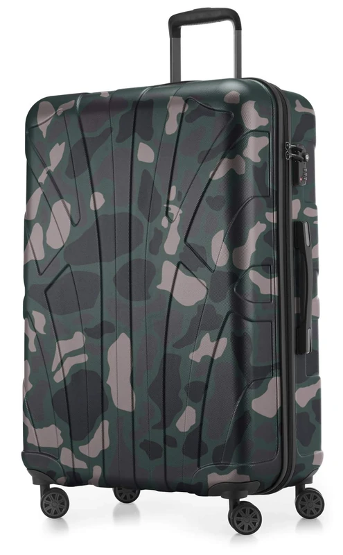 Suitline - Big Hardshell Suitcase Trolley Travel Luggage Hardcase with Extension, TSA, 76 cm, 96-110 liters, 100% ABS mat, Camouflage