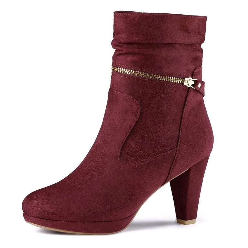 Allegra K Women's Ankle Zip Platform High Heel Mid Calf Boots Burgundy 4 UK/Label Size 6.5 US