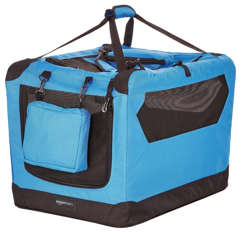 Amazon Basics Premium Folding Portable Soft Pet Crate - 26 cm, BLUE